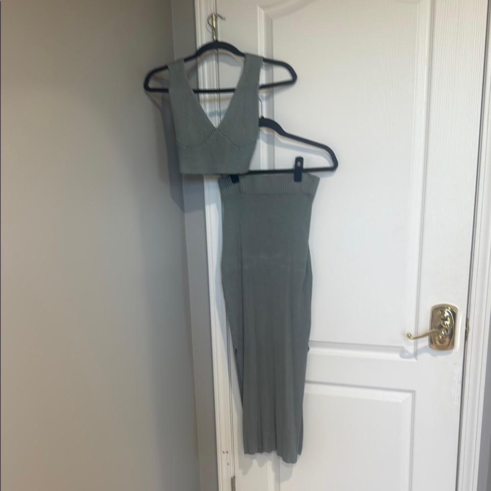 Green Two-Piece Crop Top and Maxi Skirt Set